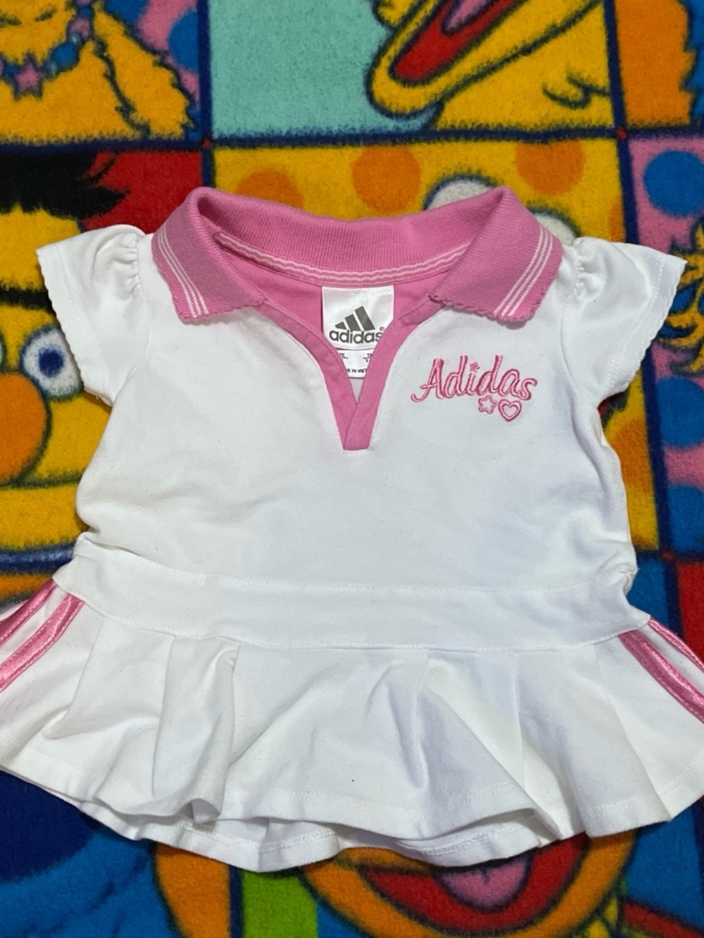 adidas White and Pink Girls Polo Peplum Top